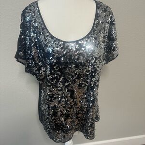 Express Silver Sequin Short Sleeve Blouse
